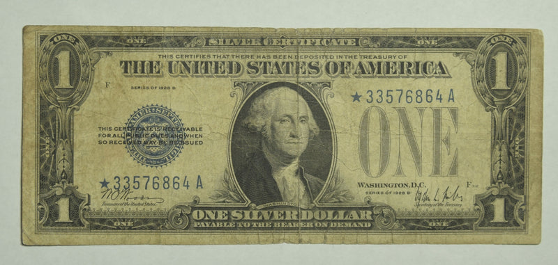 $1.00 1928 B Silver Certificate STAR . . . . Fine STAR