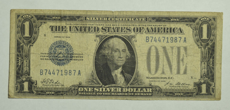 $1.00 1928 -Funny Back- Silver Certificate . . . . Fine