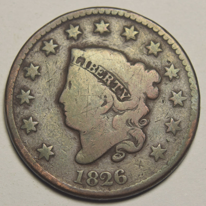 1826 Normal Date Coronet Head Large Cent . . . . Very Good