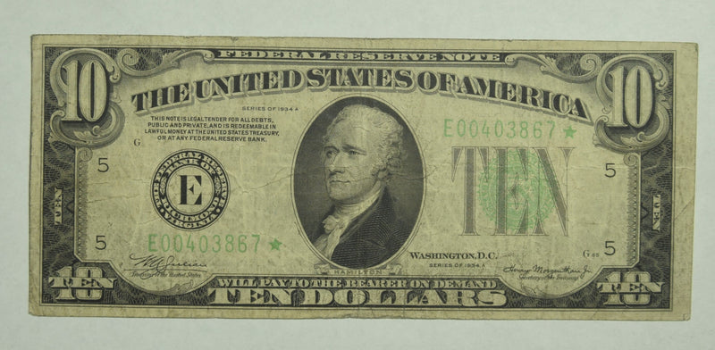 $10.00 1934 A silver certificate STAR Very Fine