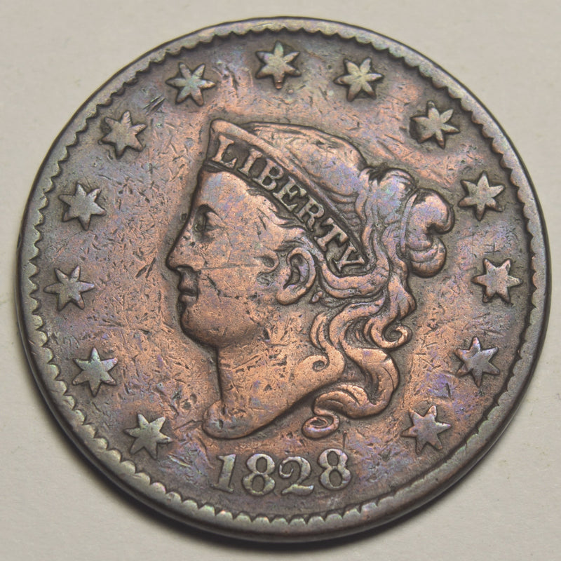 1828 Large Narrow Date Coronet Head Large Cent . . . . Very Fine