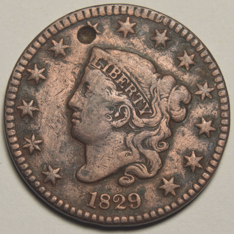 1829 Coronet Head Large Cent . . . . Fine holed