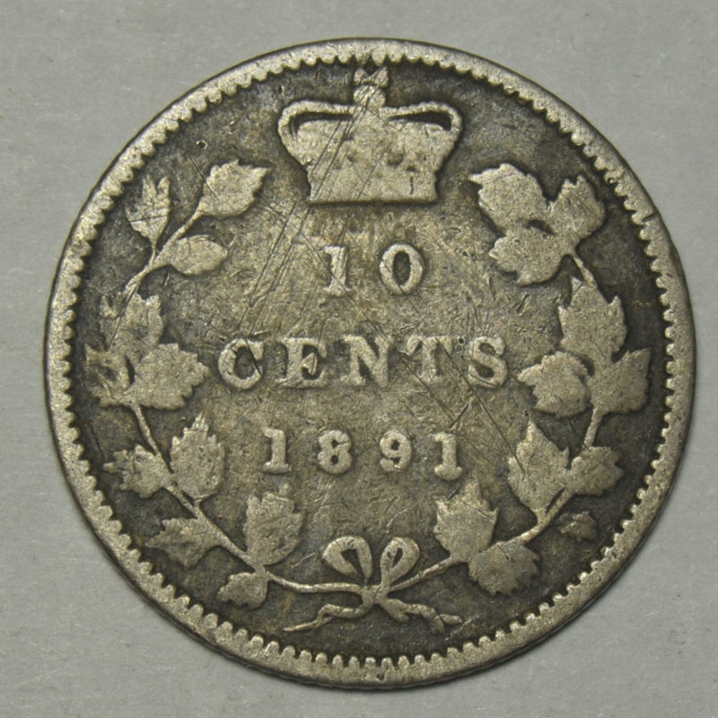 1891 22 Reverse Leaves Canadian 10 Cents . . . . Fine