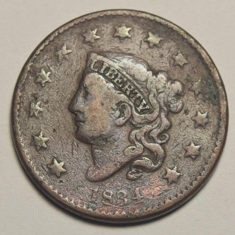 1834 Small 8 Large Stars Coronet Head Large Cent . . . . Very Fine