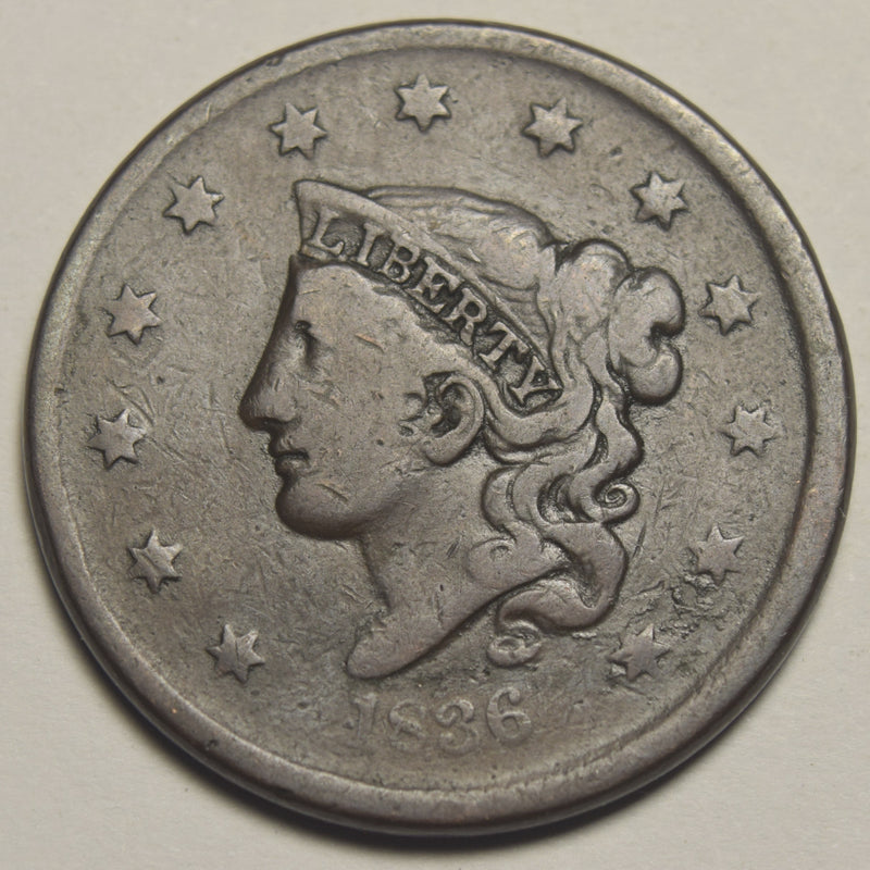 1836 Coronet Head Large Cent . . . . Very Good
