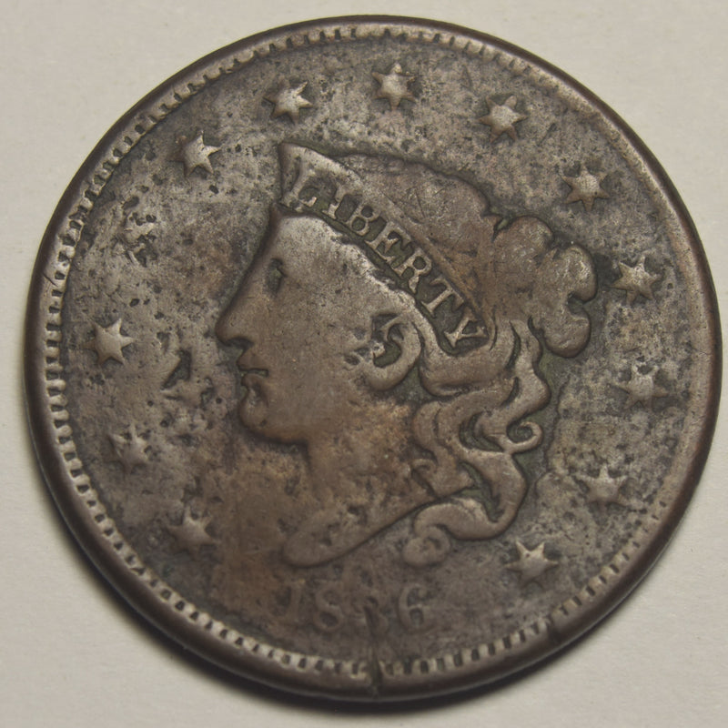 1836 Coronet Head Large Cent . . . . Fine rough