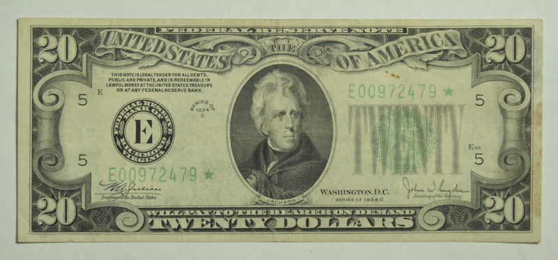 $20.00 1934 C Federal Reserve Note STAR E . . . . Extremely Fine