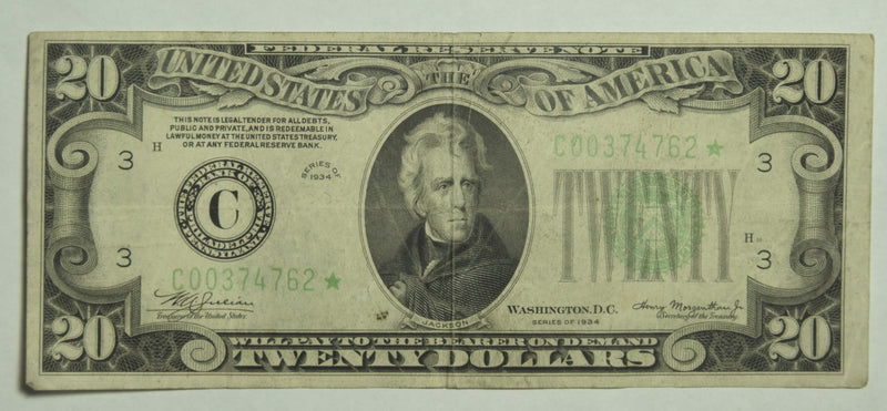 $20.00 1934 Federal Reserve Note STAR C . . . . Very Fine