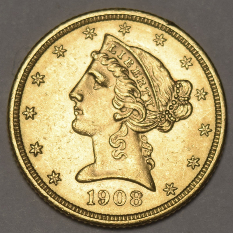 1908 $5.00 Liberty Gold . . . . Choice Brilliant Uncirculated