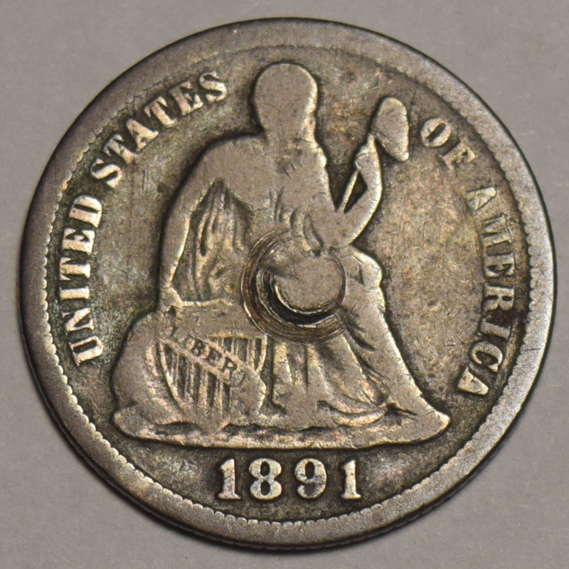 1891 Seated Liberty Dime . . . . Fine obverse hit