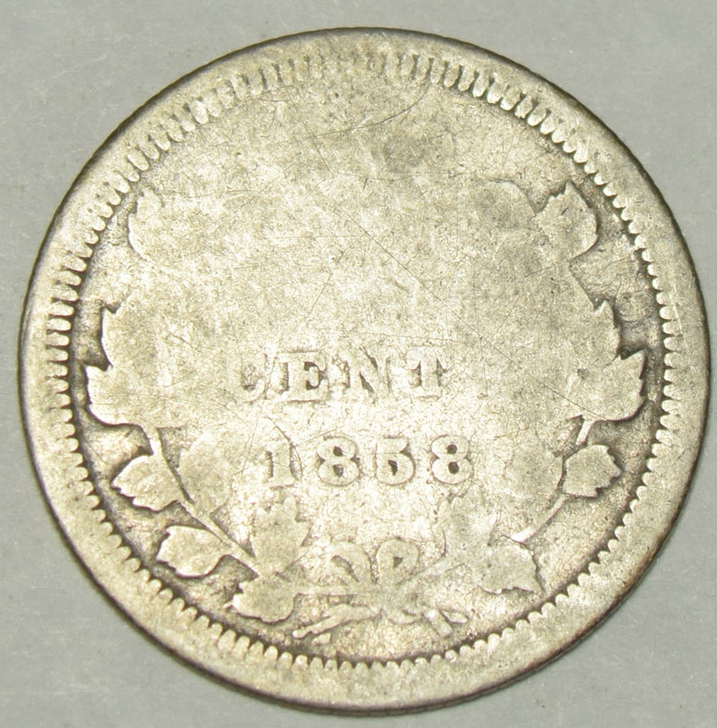 1858 Large Date Canadian 5 Cents . . . . About Good