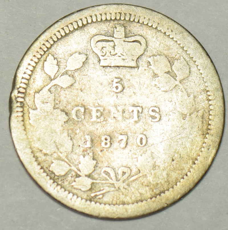 1870 Flat Canadian 5 Cents . . . . About Good