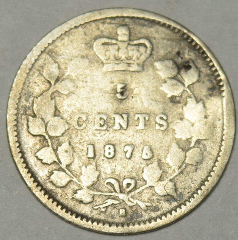 1875-H Small Date Canadian 5 Cents . . . . About Good