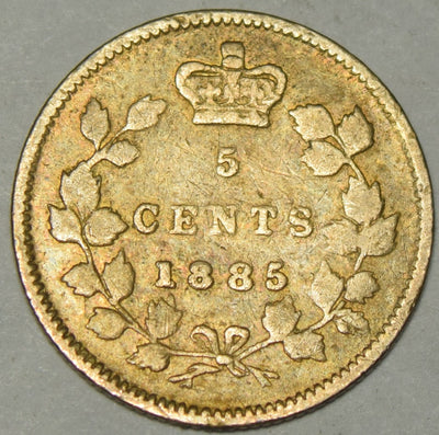 1885 Small 5 Canadian 5 Cents VG/Fine