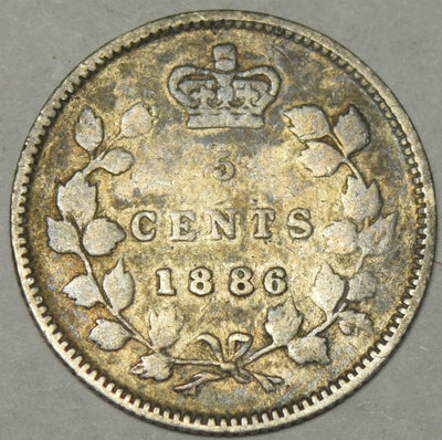 1886 Large 6 Canadian 5 Cents Fine