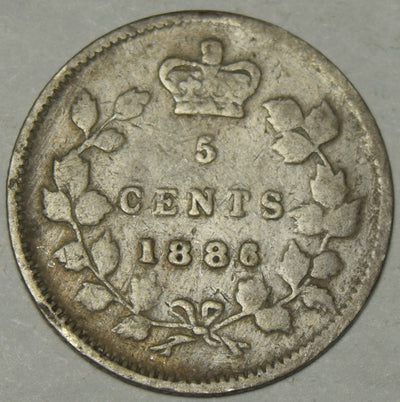 1886 Small 6 Canadian 5 Cents Very Good
