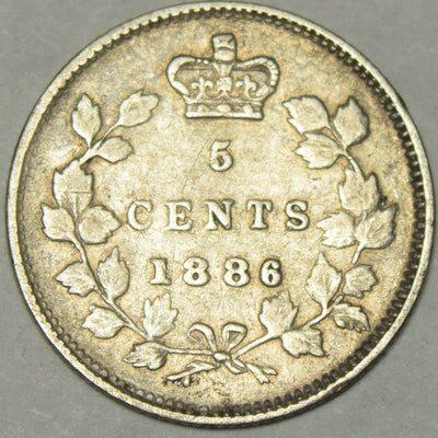 1886 Small 6 Canadian 5 Cents Fine/VF