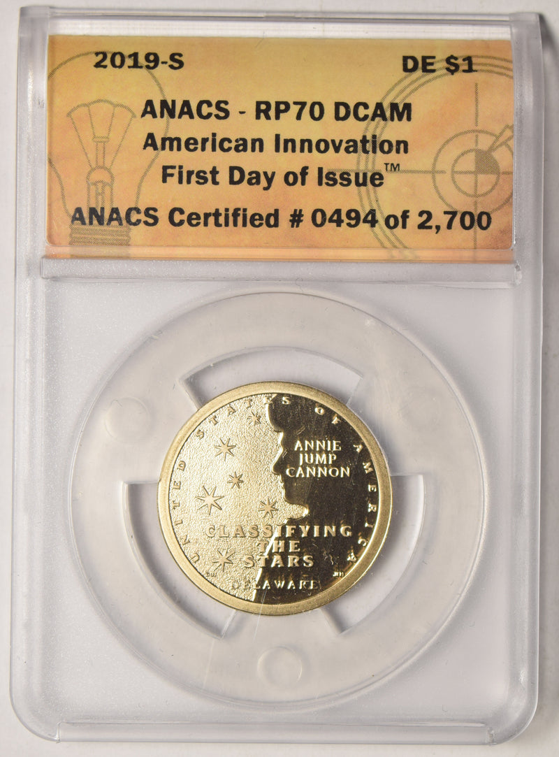 2019-S Delaware Innovation Dollar . . . . ANACS RP-70 DCAM First Day of Issue