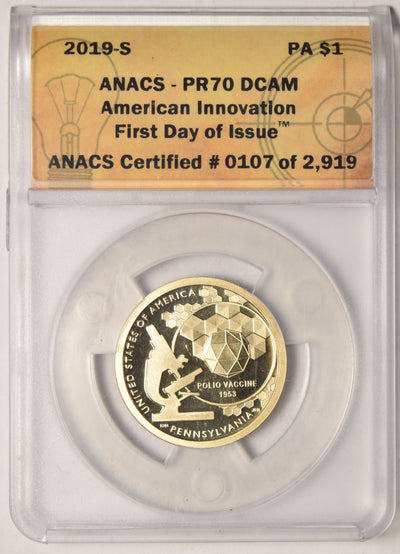 2019-S Pennsylvania Innovation Dollar . . . . ANACS PR-70 DCAM First Day of Issue