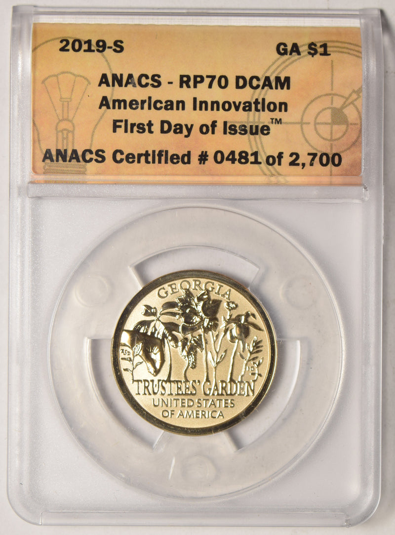 2019-S Georgia Innovation Dollar . . . . ANACS RP-70 DCAM First Day of Issue