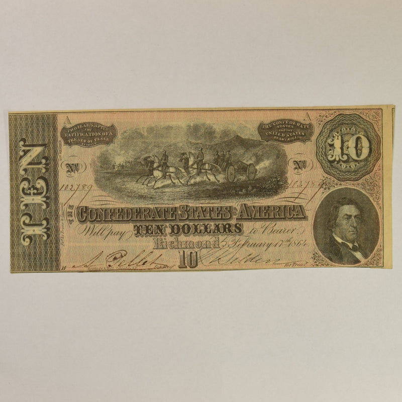 $10.00 1864 Confederate States of America T-68 . . . . Choice About Uncirculated