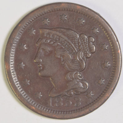 1853 Braided Hair Large Cent VF/XF