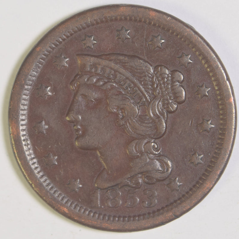 1853 Braided Hair Large Cent VF/XF