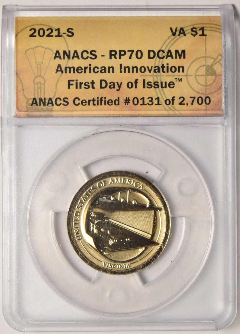 2021-S Virginia Innovation Dollar . . . . ANACS RP-70 DCAM First Day of Issue