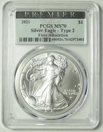 2021 Type 2 Silver Eagle . . . . PCGS MS-70 Premier First Allocation