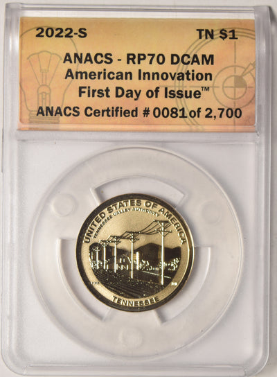 2022-S Tennessee Innovation Dollar . . . . ANACS RP-70 DCAM First Day of Issue