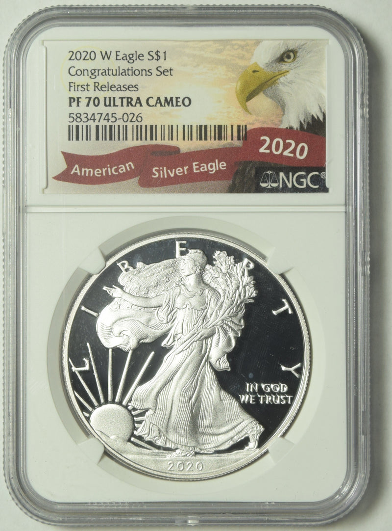 2020-W Silver Eagle . . . . NGC PF-70 Ultra Cameo Congratulations Set First Releases