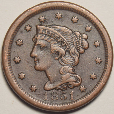1851 Braided Hair Large Cent Extremely Fine