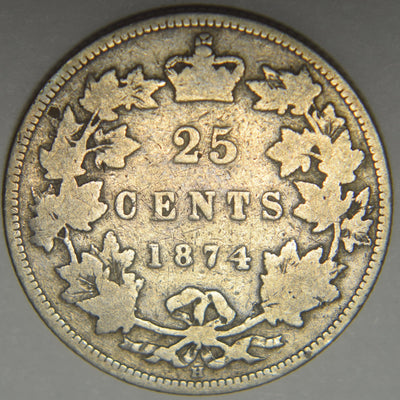 1874-H Canadian Quarter Very Good