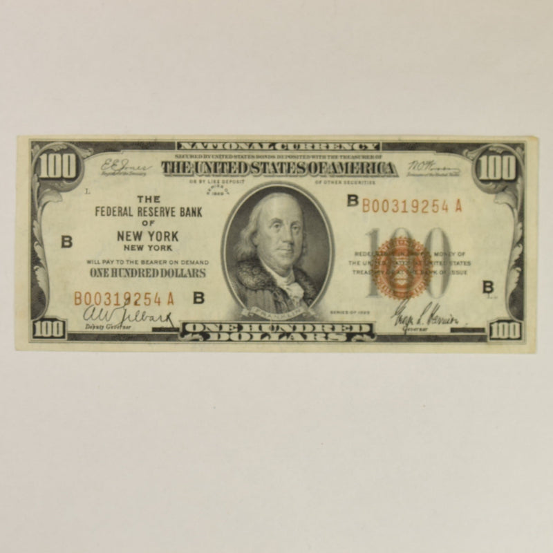New York $100.00 1929 Federal Reserve Bank Note FR. 1890B . . . . Very Fine