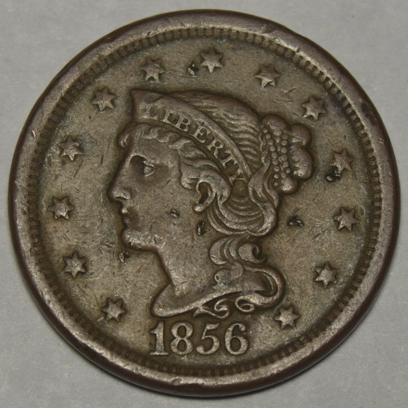 1856 Slant 5 Braided Hair Large Cent . . . . XF hits