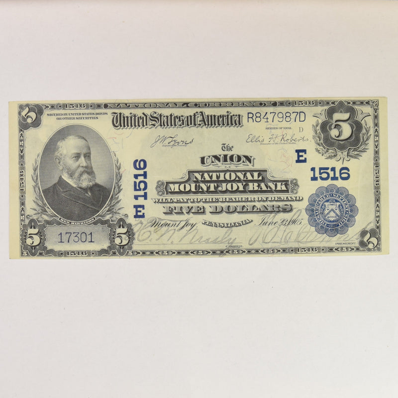 Pennsylvania $5.00 1902 PB The Union National Mount Joy Bank, PA CH