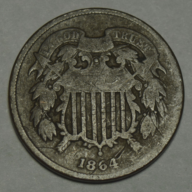 1864 Two Cent Piece . . . . Fine bad hits reverse
