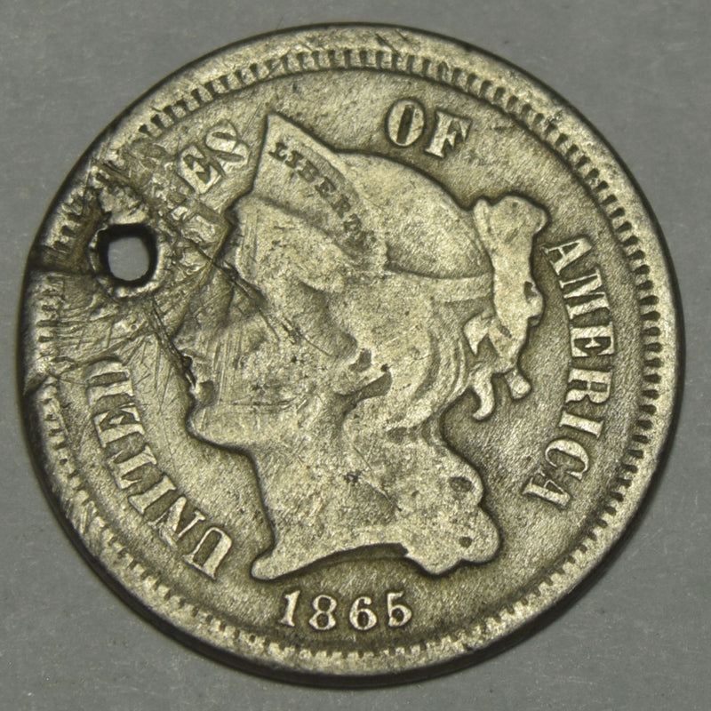 1865 Nickel Three Cent Piece . . . . VF holed