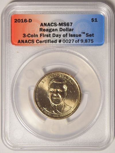 2016-D Reagan Presidential Dollar . . . . ANACS MS-67 First Day of Issue