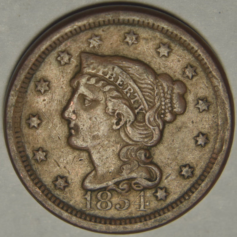1854 Braided Hair Large Cent . . . . XF corroded
