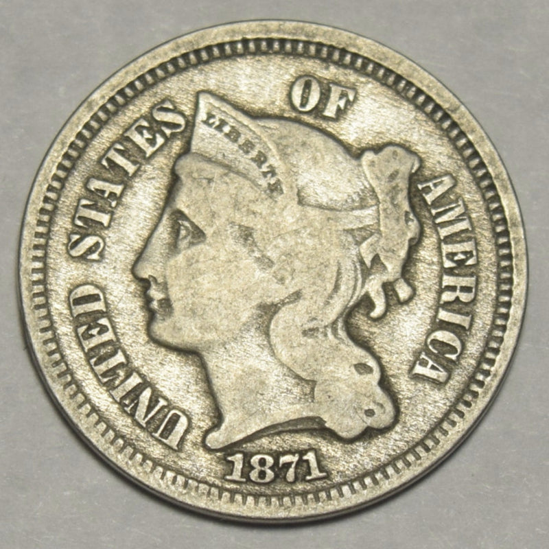 1871 Nickel Three Cent Piece . . . . Very Good
