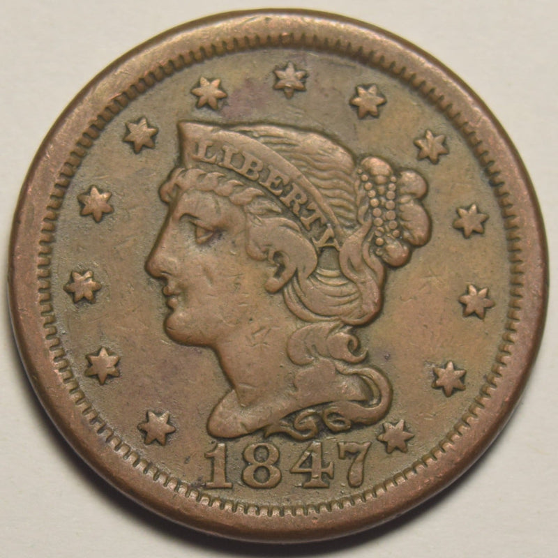 1847 Braided Hair Large Cent Extremely Fine