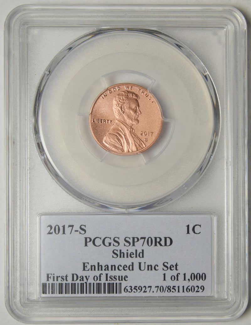 2017-S Enhanced Uncirculated Set Lincoln Shield Cent . . . . PCGS SP-70 RD First Day of Issue