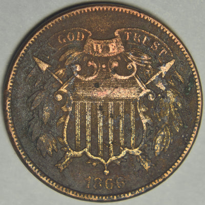 1866 Two Cent Piece VF surface issues