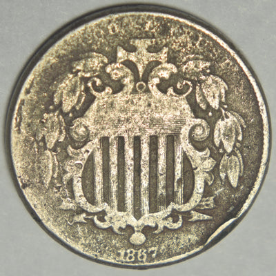 1867 Shield Nickel VG corroded