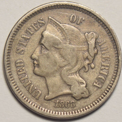 1868 Nickel Three Cent Piece VF/XF