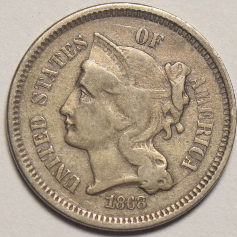 1868 Nickel Three Cent Piece VF/XF