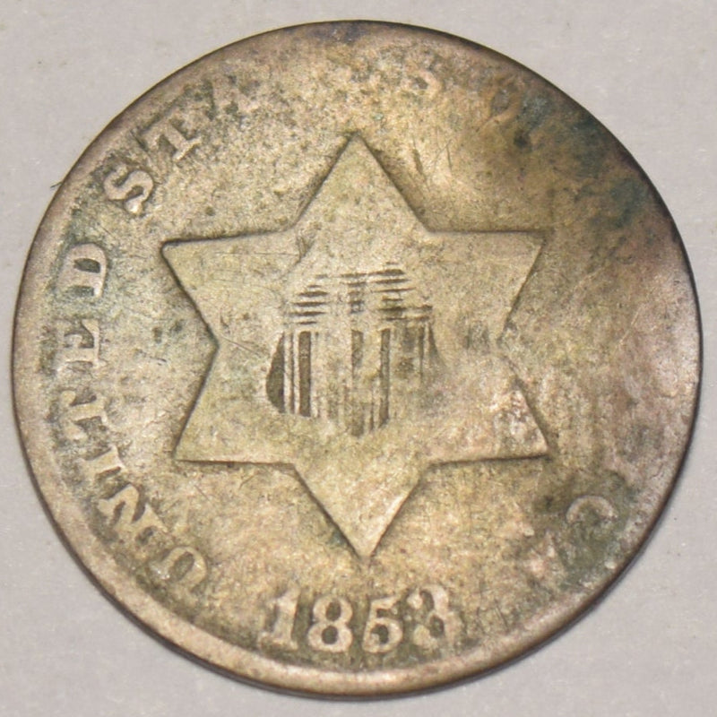 1853 Silver Three Cent Piece . . . . VG bent