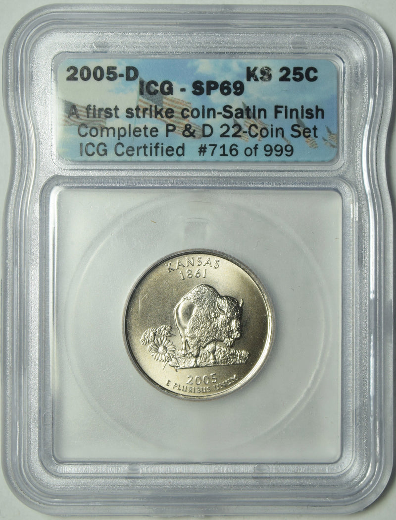 2005-D Kansas Sate Quarter ICG SP-69 First Strike Satin Finish