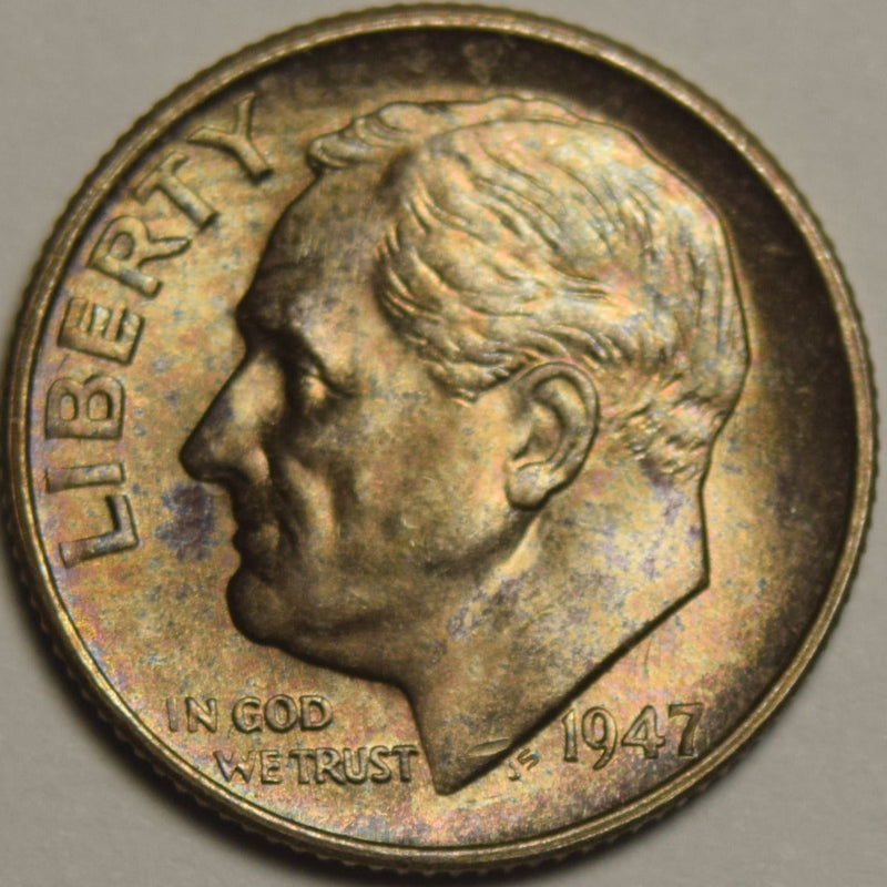 1947-S Roosevelt Dime Superb BU Color!